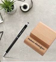 Kişiye Özel Ahşap Telefon Tablet Tutucu ve Touch Pen Özellikli Kalem