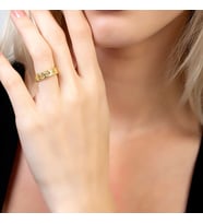 Beyaz Zirkon Taşlı Gurmet Tasarım Gold Renk Free Size 925 Ayar Gümüş Kadın Yüzük