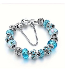 Pandora Tarz , Trend Collections, Mavi Sevgi  Temalı Charmlı Bİleklik, Ahşap Kutu içerisinde