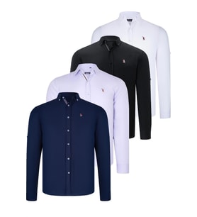 DÖRTLÜ SET G674 DEWBERRY ERKEK GÖMLEK-SİYAH-BEYAZ-LACİVERT-LİLA (Karışık)