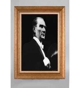 EV İŞYERİ OFİS İÇİN ALTIN ÇERÇEVELİ PASPARTULU ATATÜRK TABLO S221