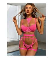 Dantelli Boyun Askılı Pembe Fantezi Jartiyer Takım-8425
