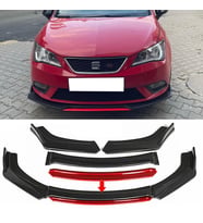 Seat Leon Mk3 Kırmızı Renkli Şeritli Dilli Ön Lip 4 Prç Parlak Siyah ABS
