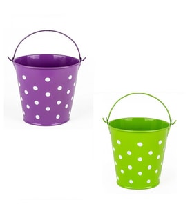2 PCS VIP DECORATIVE GREEN PURPLE PAİL 2 ADET SAPLI METAL KOVA PUANTİYELİ KOVA MOR KOVA YEŞİL KOVA