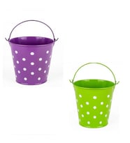 2 PCS VIP DECORATIVE GREEN PURPLE PAİL 2 ADET SAPLI METAL KOVA PUANTİYELİ KOVA MOR KOVA YEŞİL KOVA