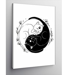 Kanvas Tablo Yin-Yang Kediler Tasarımı
