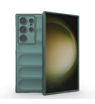 Galaxy S24 Ultra Kılıf Esnek TPU Oyuklu Arka Yüzey Tasarımlı Etnik Silikon Kılıf (Koyu Yeşil)
