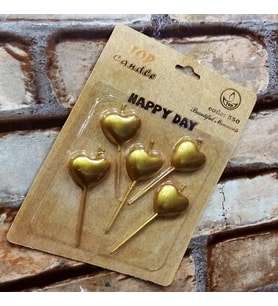 VIP GOLD HEART HAPPY BIRTHDAY CANDLE 5 ADET METALİK GOLD KALPLİ PASTA MUMU KALPLİ DOĞUM GÜNÜ MUMU