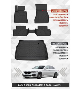 BMW G30 5 Serisi 2017-2023 Uyumlu 4.5D PRO Premium Havuzlu Oto Paspas ve Liner Bagaj Havuzu