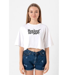 Rurouni Kenshin Letter Logo Beyaz Kadın Crop Tshirt
