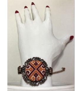Kanaviçe İşleme Bileklik (Bordo - Turuncu)
