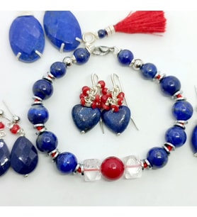 2752 Lapislazuli Mercan kristal Kuvars Hematit düğümlü el yapımı bileklik