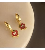 Vaoov 925 Ayar Gümüş Mineli Kırmızı Elma Çocuk Küpe (Gold)