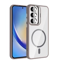 Samsung Galaxy A35 Uyumlu Kılıf Standlı ve Kamera Lens Hediyeli M-Safe Şarj Özellikli Zore Etro Kapak (Gri)