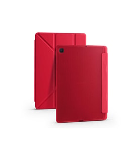 Samsung Galaxy Tab A7 T500 Kılıf 10.4 T505 T507 Kalem Bölmeli Trifolding Case Kırmızı