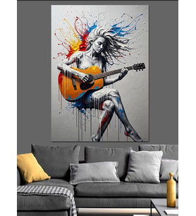 Gitar Çalan Renkli Sanatçı Dekoratif Kanvas - Mdf Ahşap Tablo