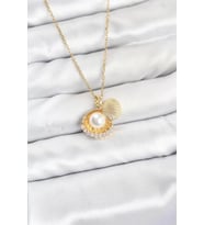 316L Çelik Zincir Gold Renk İncili Deniz Kabuğu Model Zirkon Taşlı Kadın Kolye - TJ-BKO10911