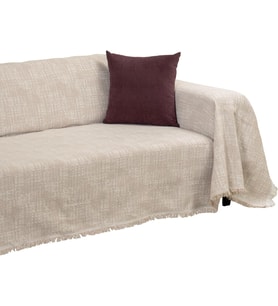 Pamuklu Püsküllü Koltuk Örtüsü 180x300 Large Çift Taraflı Terletmez Kaymaz, Bej