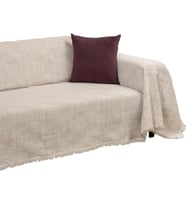 Pamuklu Püsküllü Koltuk Örtüsü 180x300 Large Çift Taraflı Terletmez Kaymaz, Bej