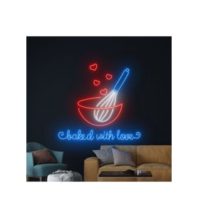 baked with love Yazılı ve Şekilli Neon Tabela