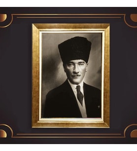 Özel Seri Paspartulu Çerçeveli Atatürk Tablo l370 (Gold)
