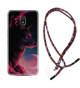 Xiaomi Redmi 8A 8 Pro 9C 9T 10C 11T Pro Kılıf Boyun Asklı Rasta Silikon Wolf and Moon 1380