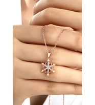 Kadın Orjinal 925 Ayar Gümüş Zirkon Taşlı Kartanesi Model Kolye (Rose)