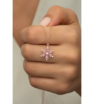 925 Ayar Gümüş Rose Pembe Zirkon Taşlı Çiçek Kolye