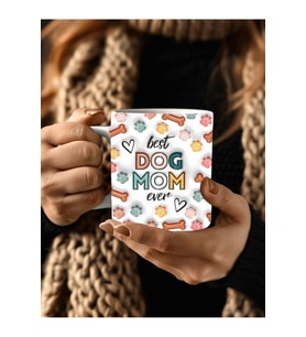DOG MOM KÖPEK ANNESİ Baskılı 3D Tasarım Seramik Kupa Mug - Hediyelik Kupa Bardak (A.Beyaz)