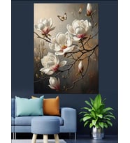 Beyaz Çiçekli Modern Ağaç Dekoratif Kanvas - Mdf Ahşap Tablo
