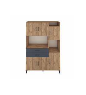 Hyperion Dolap 9 Raflı 2 Çekmeceli 6 Kapaklı 132x44x195 Çam-Çam/Antrasit