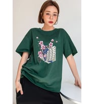 Unisex Flowers Baskılı T-shirt (Yeşil)