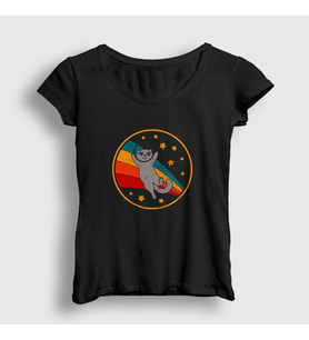 Presmono Kadın Siyah Space Scottish Fold Kedi T-Shirt 290669tt