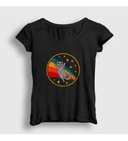 Presmono Kadın Siyah Space Scottish Fold Kedi T-Shirt 290669tt