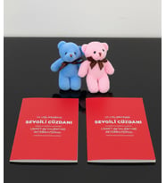 Romantik Hediye Sevgiliye - Mavi ve Pembe Mini Ayıcıklar - Sevgili Cüzdanları - Kız Arkadaşa Hediye