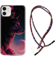 Apple iPhone 11 12 13 Mini Kılıf Boyun Asklı Rasta Silikon Wolf and Moon 1380