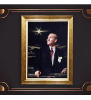 Altın Varaklı Çerçeveli Paspartulu Atatürk Tablo z4738 (Gold)