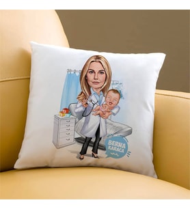 Kişiye Özel Doğum Doktoru Kadın Karikatürlü Yastık
