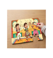 Halk Oyunu Oynayan Çocuklar Tasarımlı 24 Parça Ahşap Çocuk Puzzle