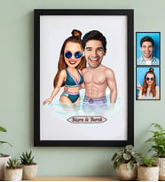 Kişiye Özel Karikatürlü Tatilci Sevgililer Siyah Çerçeve Sevgililer Günü Hediyesi