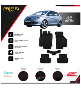 Seat Toledo 2006-2012 3D Havuzlu Paspas (Siyah - Beyaz)