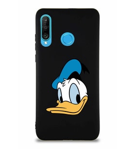 Huawei P30 Lite Soft Premier Kapak Donald Duck-B Tasarımlı Silikon Kılıf - Siyah (Şeffaf)