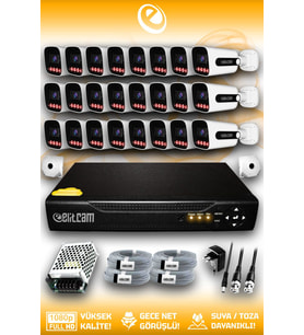Elitcam 24 Kameralı Zebra 24 Dış Kamera Set HDD'siz 5 MP Full HD Gece Görüşlü Güvenlik Kamerası Sistemi