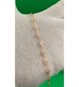 Kadın Minimal Pembe Kalpli Zirkon Taşlı Bileklik (Altın)
