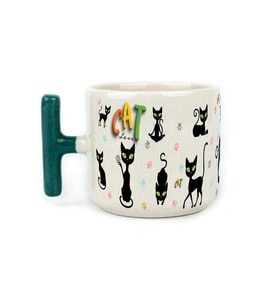 Cat Love Baskılı Yeşil Kulplu T Kupa