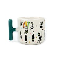 Cat Love Baskılı Yeşil Kulplu T Kupa