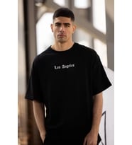 pilelistore- Unisex Bisiklet Yaka Baskılı Oversize T-Shirt - Siyah