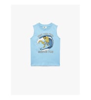 Koton Pamuklu Bsiklet Yaka Baskılı Mavi Erkek Çocuk Kolsuz T-shirt 6Skb30020Tk