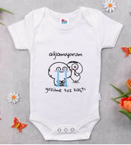 BK Kids Gözüme Toz Kaçtı Tasarımlı Beyaz Bebek Body Zıbın-1