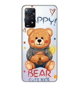 Redmi Note 12 Pro 4G Uyumlu Happy Bear Tasarımlı Şeffaf Telefon Kılıfı